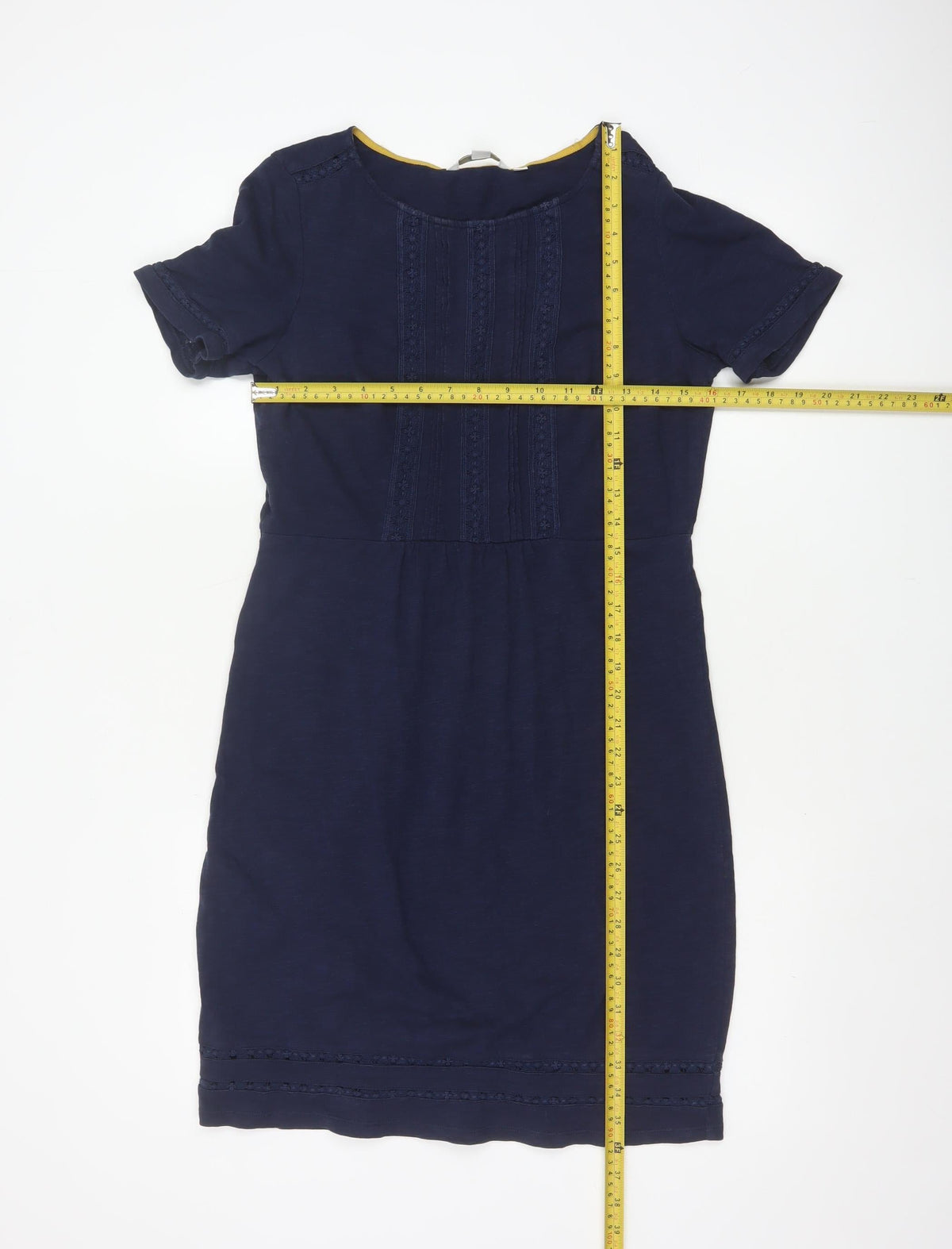 Boden Women’s Navy Blue UK 10 Cotton Sheath Knee Dress Embroidered