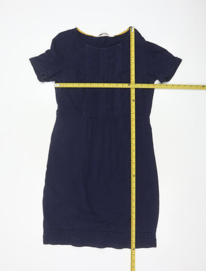 Boden Women’s Navy Blue UK 10 Cotton Sheath Knee Dress Embroidered