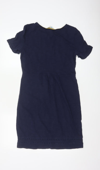 Boden Women’s Navy Blue UK 10 Cotton Sheath Knee Dress Embroidered