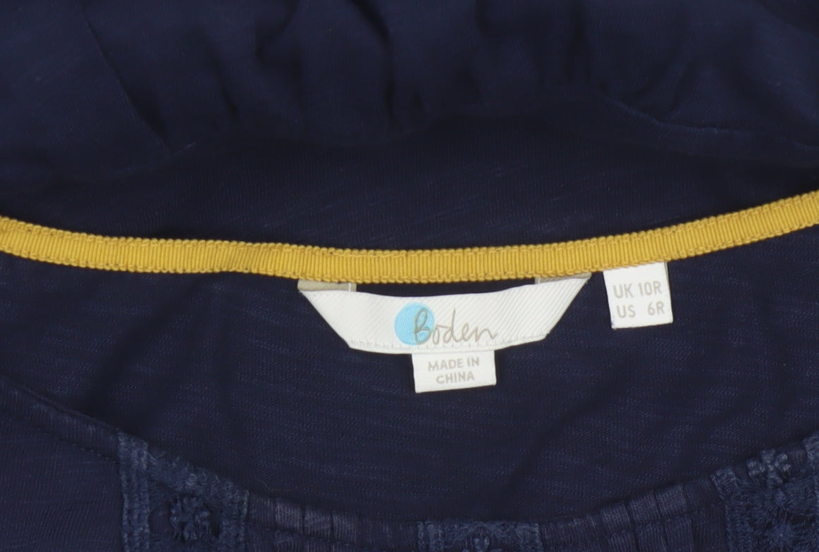 Boden Women’s Navy Blue UK 10 Cotton Sheath Knee Dress Embroidered