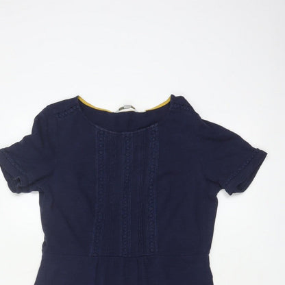 Boden Women’s Navy Blue UK 10 Cotton Sheath Knee Dress Embroidered