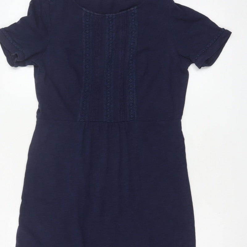 Boden Women’s Navy Blue UK 10 Cotton Sheath Knee Dress Embroidered