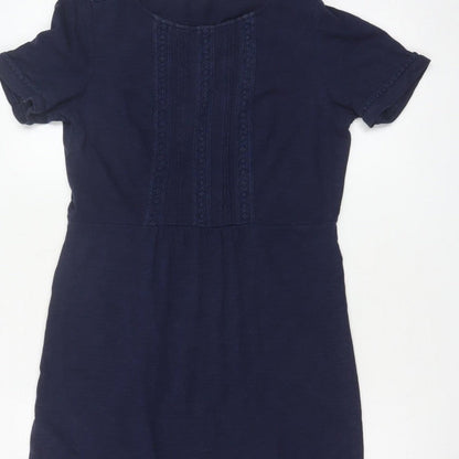 Boden Women’s Navy Blue UK 10 Cotton Sheath Knee Dress Embroidered