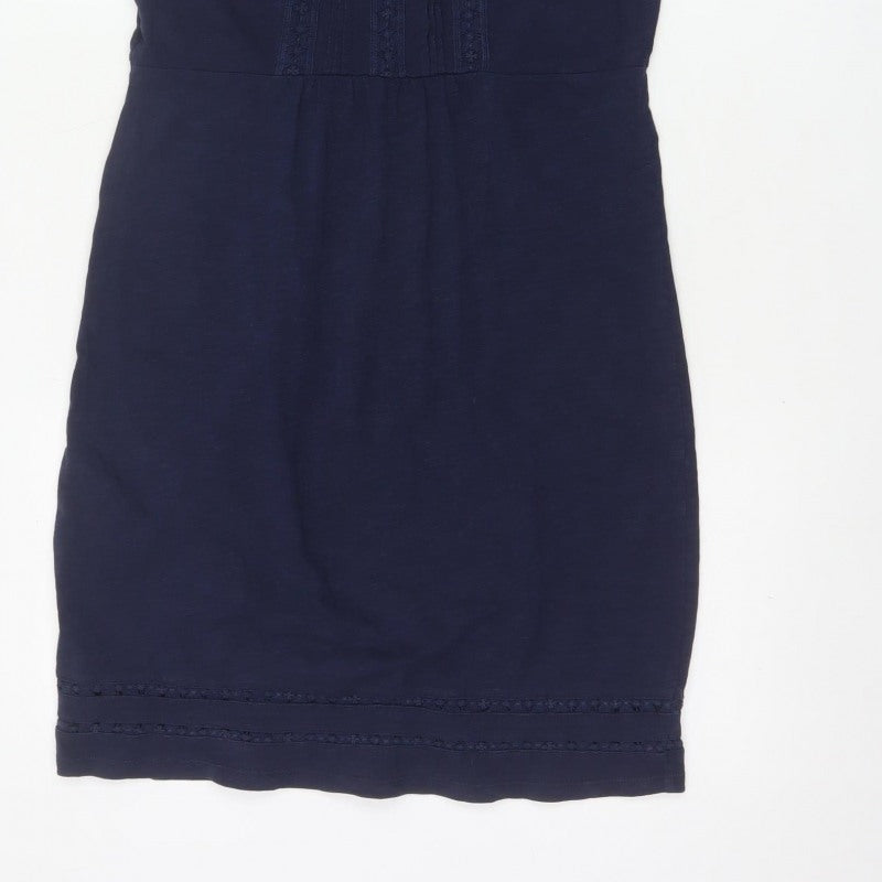 Boden Women’s Navy Blue UK 10 Cotton Sheath Knee Dress Embroidered