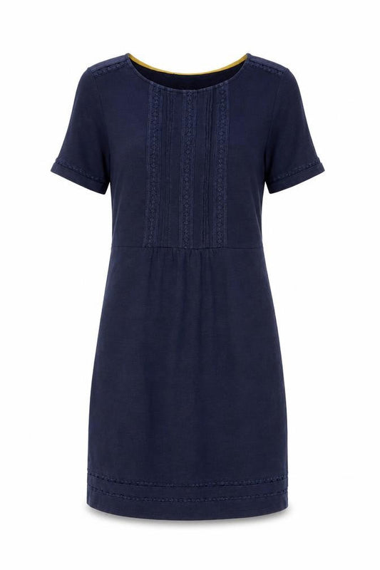 Boden Women’s Navy Blue UK 10 Cotton Sheath Knee Dress Embroidered