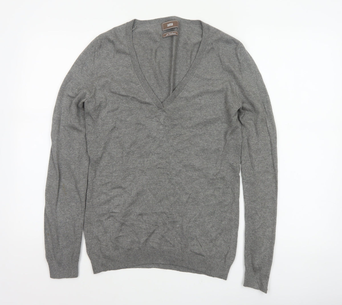 Marks and Spencer Women Grey UK 12 Cashmere Angora V-Neck Jumper
