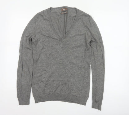 Marks and Spencer Women Grey UK 12 Cashmere Angora V-Neck Jumper