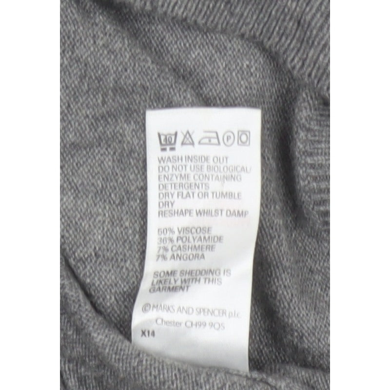 Marks and Spencer Women Grey UK 12 Cashmere Angora V-Neck Jumper