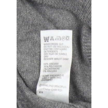 Marks and Spencer Women Grey UK 12 Cashmere Angora V-Neck Jumper