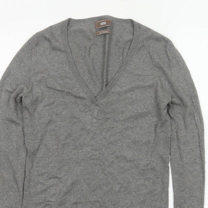 Marks and Spencer Women Grey UK 12 Cashmere Angora V-Neck Jumper