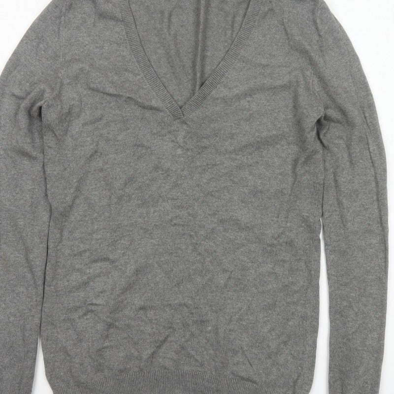 Marks and Spencer Women Grey UK 12 Cashmere Angora V-Neck Jumper