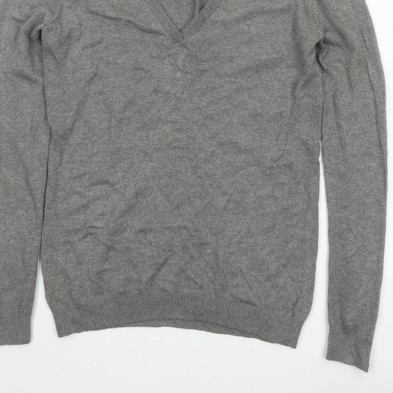 Marks and Spencer Women Grey UK 12 Cashmere Angora V-Neck Jumper
