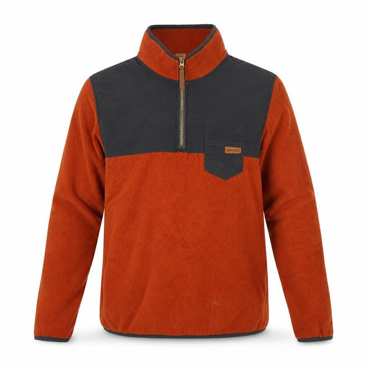Front view of Gandys Men’s Orange Black XS 1/2 Zip Fleece Pullover Outdoor Sweatshirt