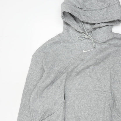 Nike Men's Grey Small Swoosh Pullover Hoodie Sports Logo