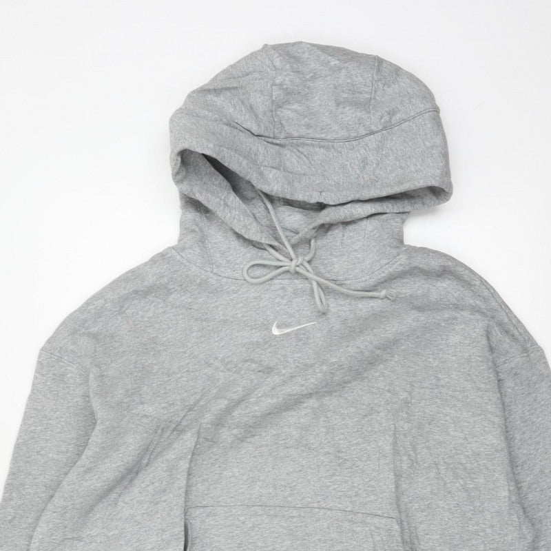 Nike Men's Grey Small Swoosh Pullover Hoodie Sports Logo