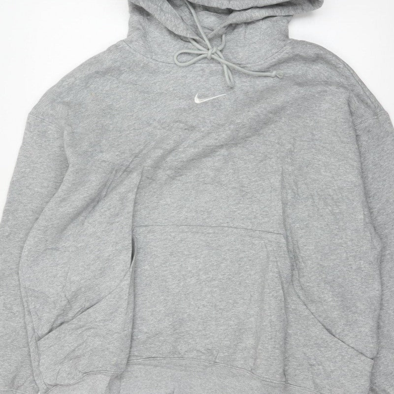Nike Men's Grey Small Swoosh Pullover Hoodie Sports Logo