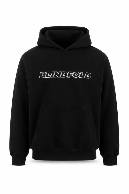 Front view of Blindfold Men’s Black S Pullover Logo Graphic Hooded Hoodie