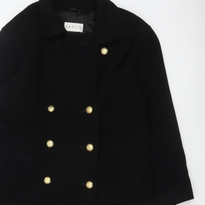 Precis Women’s Black Wool Cashmere Size 10 Double-Breasted Pea Coat