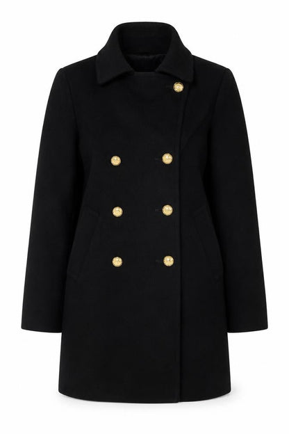 Precis Women’s Black Wool Cashmere Size 10 Double-Breasted Pea Coat
