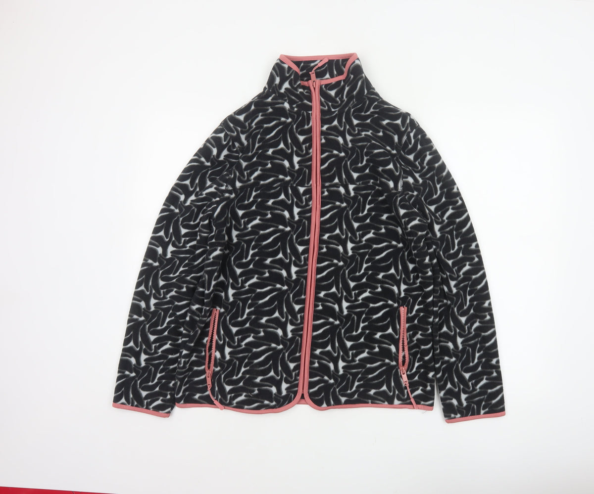 Tu Women’s Black Fleece Jacket Size 16 Full Zip Pink Trim