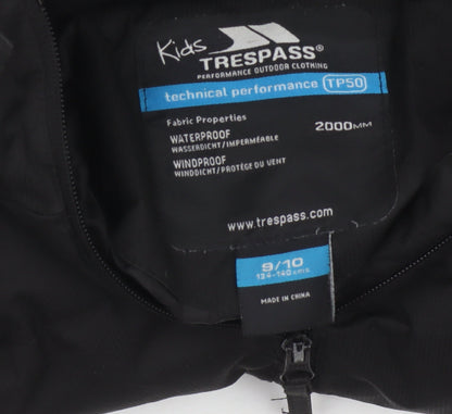 Trespass Girls Black 9-10 Years Waterproof Hooded Parka Coat