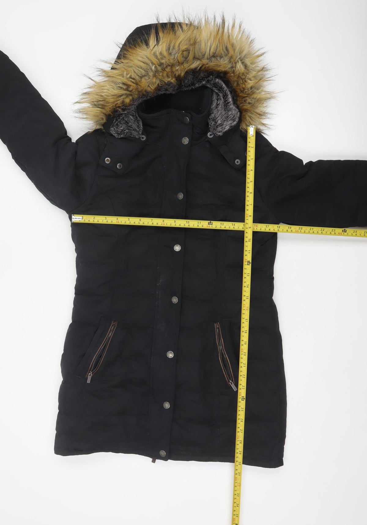 FatFace Women's Black UK 10 Long Hooded Fur Trim Parka Puffer Coat