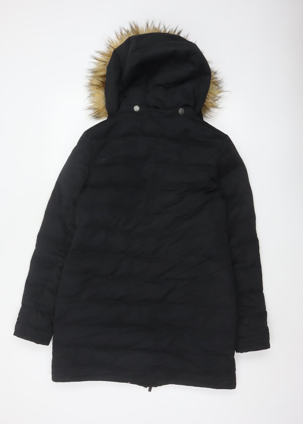 FatFace Women's Black UK 10 Long Hooded Fur Trim Parka Puffer Coat