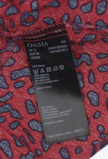 Oasis Women Red Animal Print UK 12 Skater Mini Tie Strap Dress