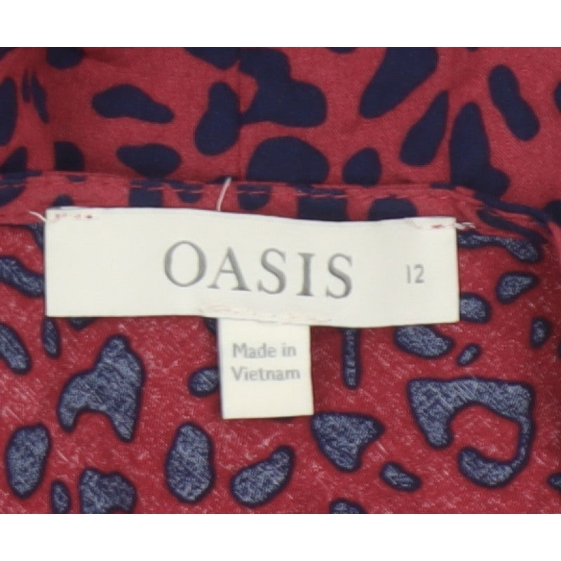 Oasis Women Red Animal Print UK 12 Skater Mini Tie Strap Dress