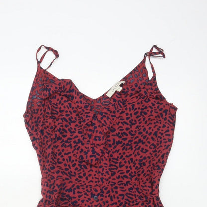 Oasis Women Red Animal Print UK 12 Skater Mini Tie Strap Dress