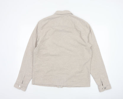 Reiss Men’s Beige L Cotton Full Zip Basic Jacket Collared