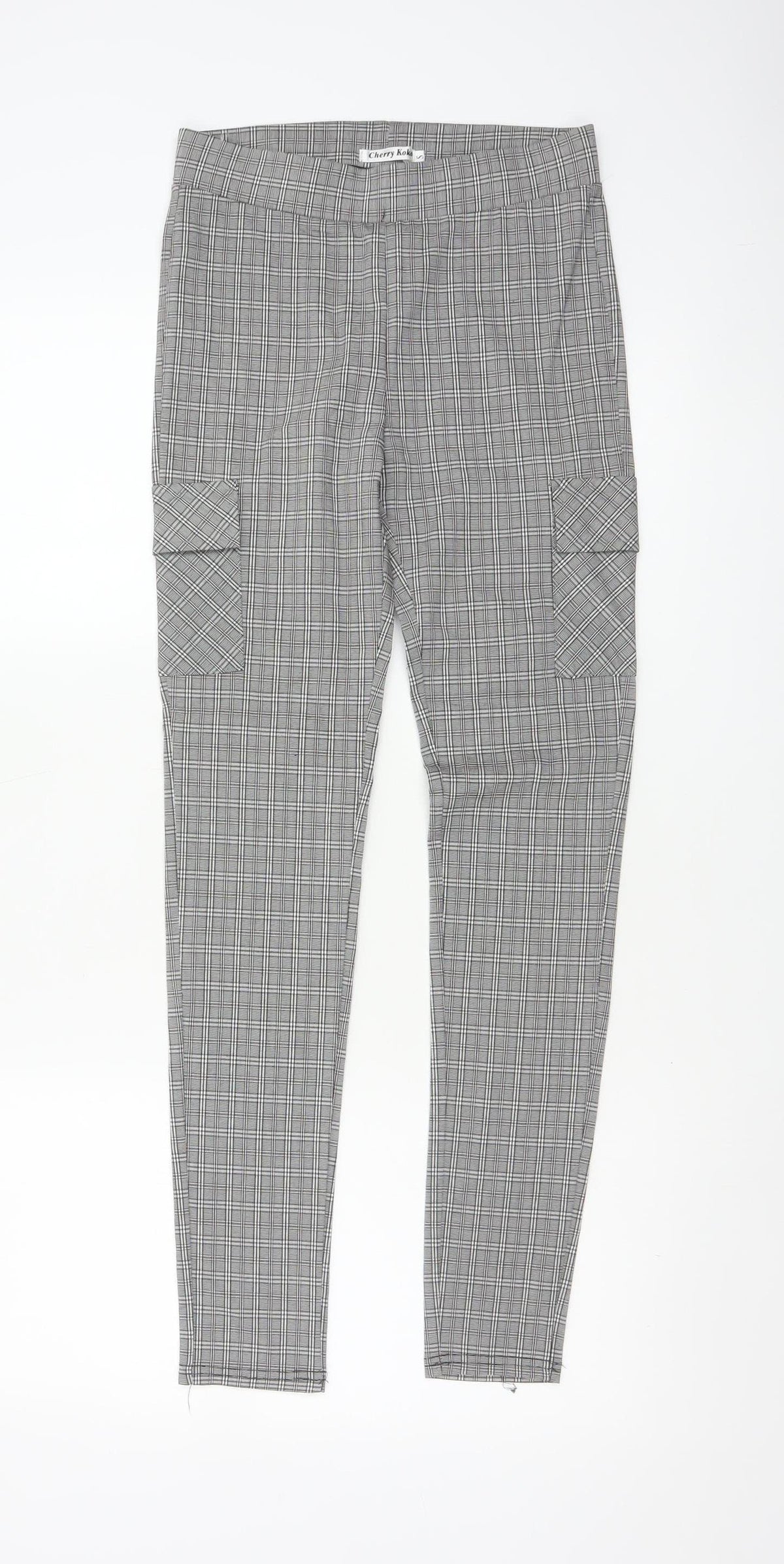Cherry Koko Women Grey Check Skinny Cargo Trousers Size S