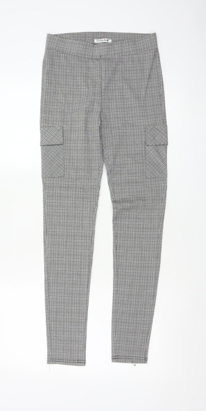 Cherry Koko Women Grey Check Skinny Cargo Trousers Size S