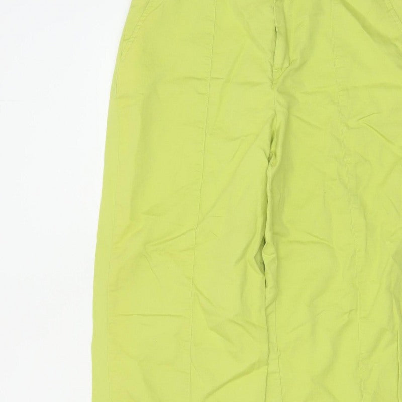 Zara Women Green Linen Cotton Straight Leg Trousers Size M