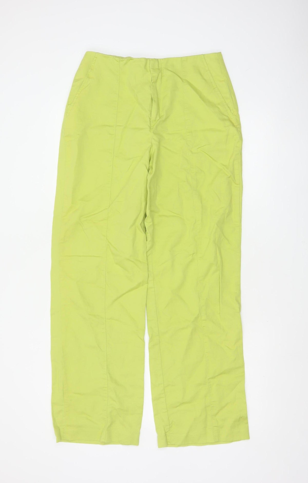 Zara Women Green Linen Cotton Straight Leg Trousers Size M