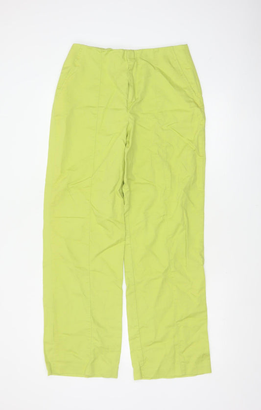 Zara Women Green Linen Cotton Straight Leg Trousers Size M