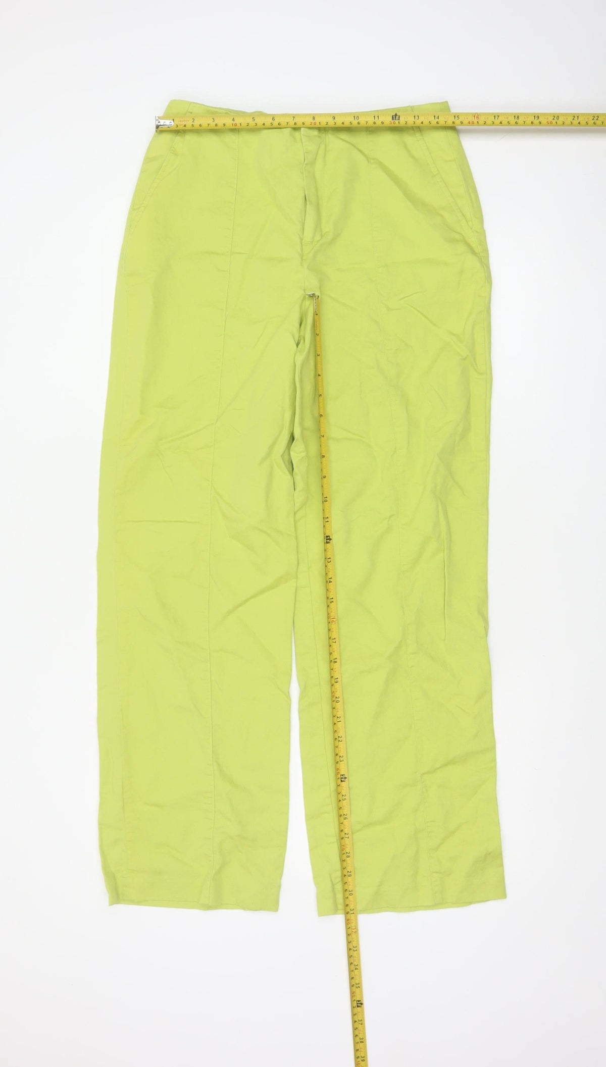 Zara Women Green Linen Cotton Straight Leg Trousers Size M