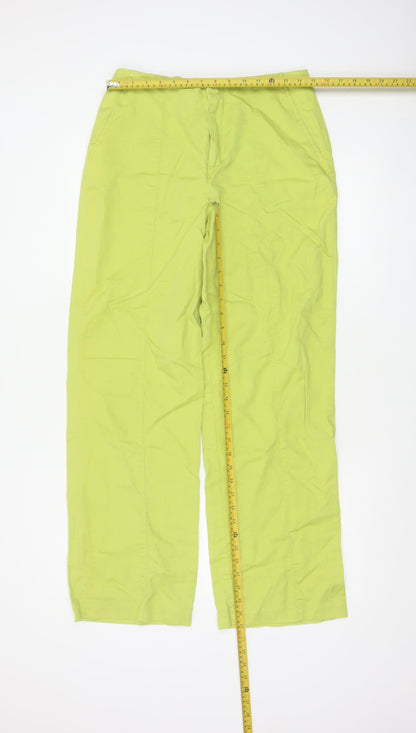 Zara Women Green Linen Cotton Straight Leg Trousers Size M