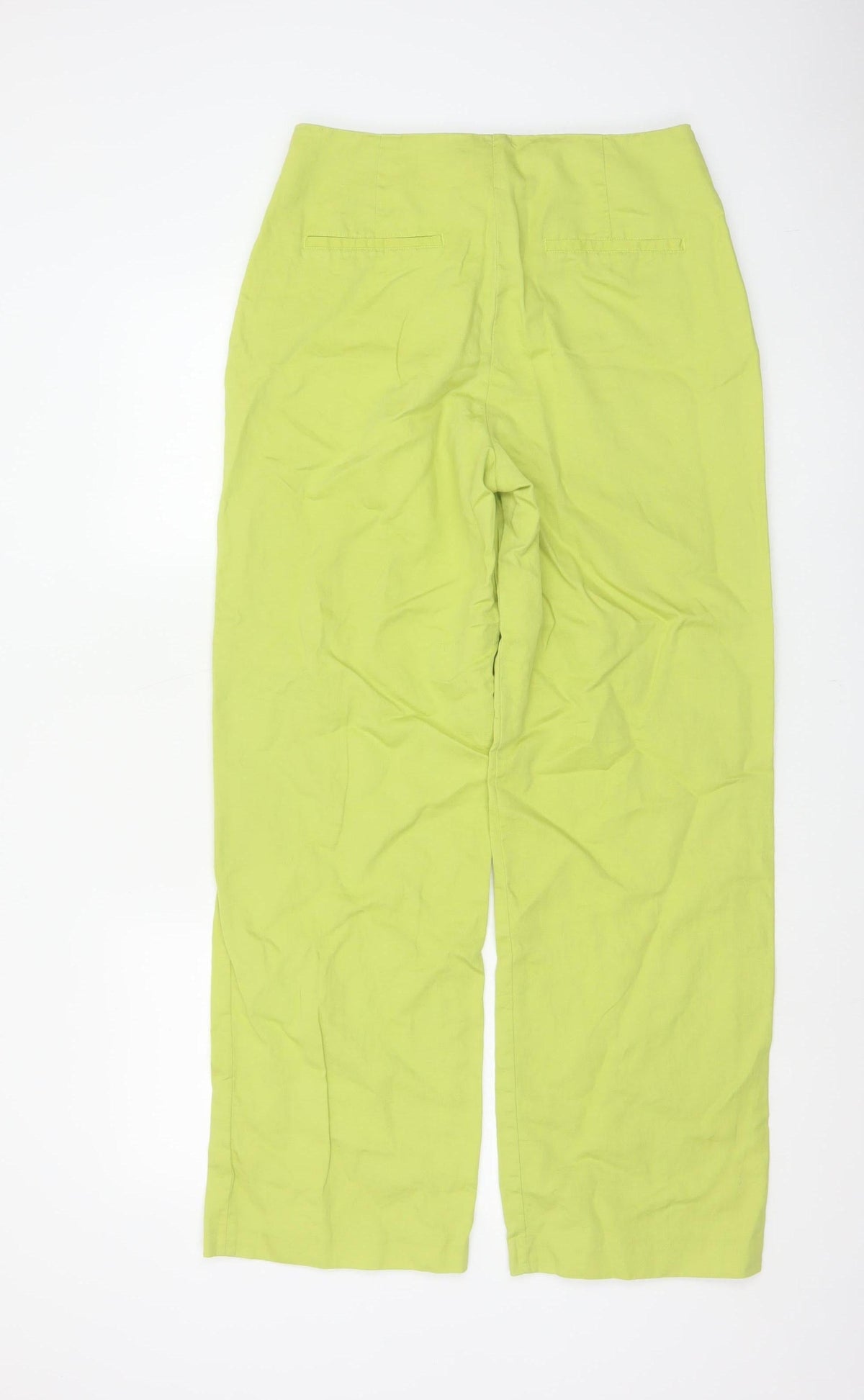 Zara Women Green Linen Cotton Straight Leg Trousers Size M