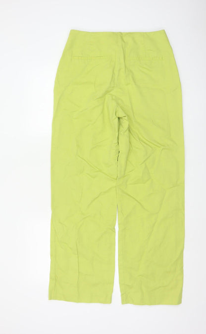 Zara Women Green Linen Cotton Straight Leg Trousers Size M