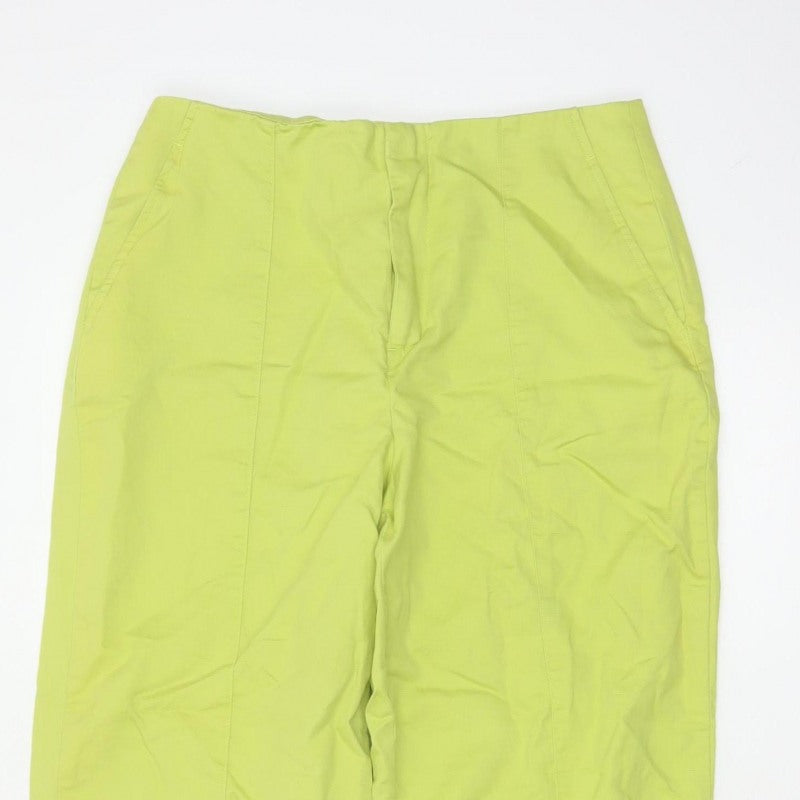 Zara Women Green Linen Cotton Straight Leg Trousers Size M