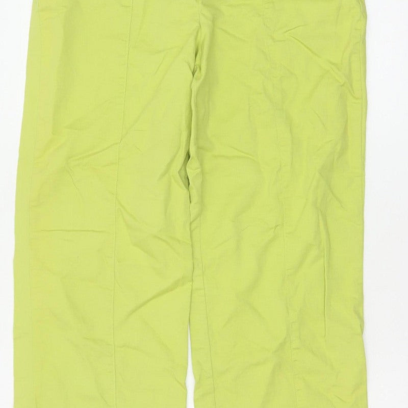 Zara Women Green Linen Cotton Straight Leg Trousers Size M