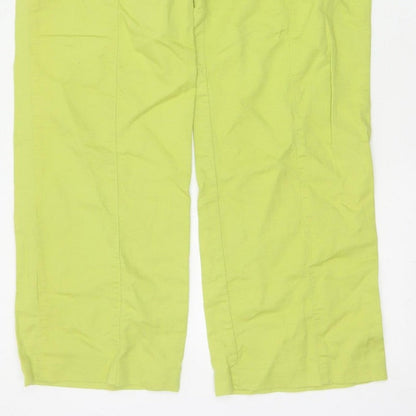 Zara Women Green Linen Cotton Straight Leg Trousers Size M
