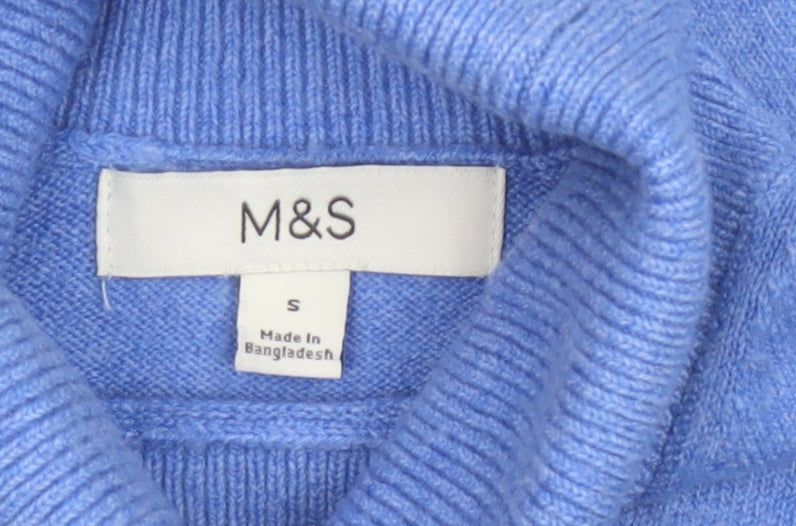 Marks and Spencer Women Blue S Roll Neck Knit Pullover Jumper
