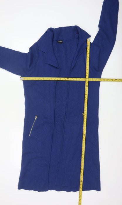Jaeger Women’s Blue L Longline Open Knit Cardigan Zip Pockets