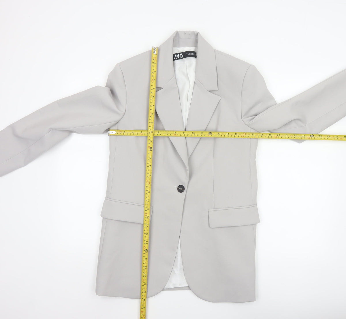 Zara Women Grey XS Long Tailored Peak Lapel Blazer Jacket
