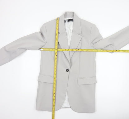 Zara Women Grey XS Long Tailored Peak Lapel Blazer Jacket