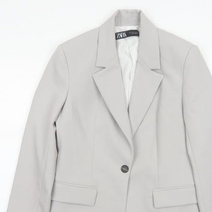 Zara Women Grey XS Long Tailored Peak Lapel Blazer Jacket