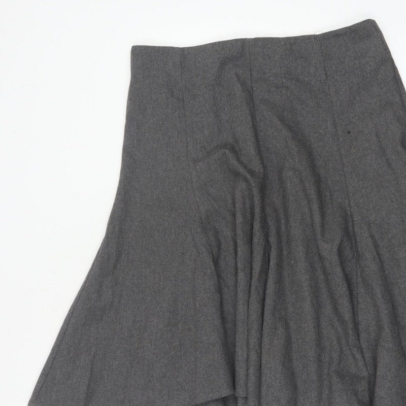 Topshop Women Grey UK 10 Asymmetric Flare Midi Wool Blend Skirt
