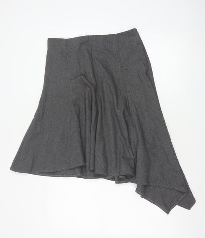Topshop Women Grey UK 10 Asymmetric Flare Midi Wool Blend Skirt